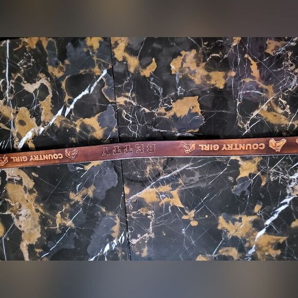 BROWN TAN LEATHER TOOLED Stamped Country Girl "Betty" Horses 50'L - Picture 3 of 13